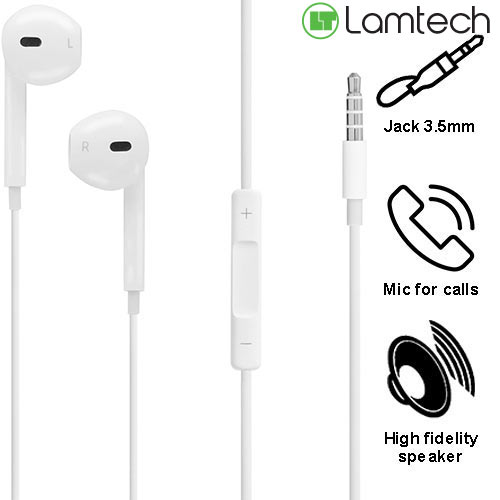 LAMTECH HANDSFREE STEREO 3,5mm JACK WITH MIC WHITE