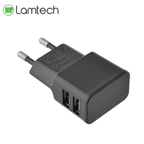 LAMTECH TRAVEL WALL CHARGER 2.1A WITH 2xUSB BLACK