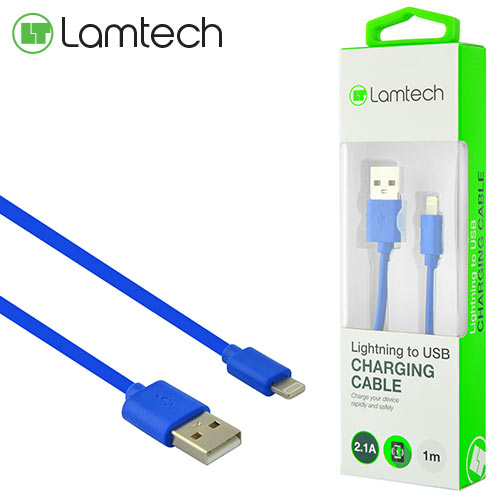 LAMTECH CHARGING & DATACABLE LIGHTNING 1m BLUE