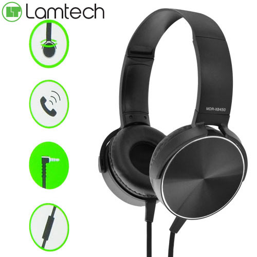 LAMTECH EXTRA BASS STEREO HEADPHONES WITH MIC BLACK