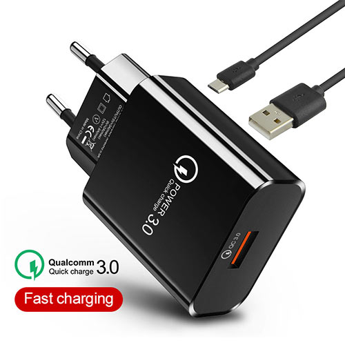 LAMTECH QUICK CHARGER USB3.0 18W WITH MICRO USB CABLE 1M BLACK