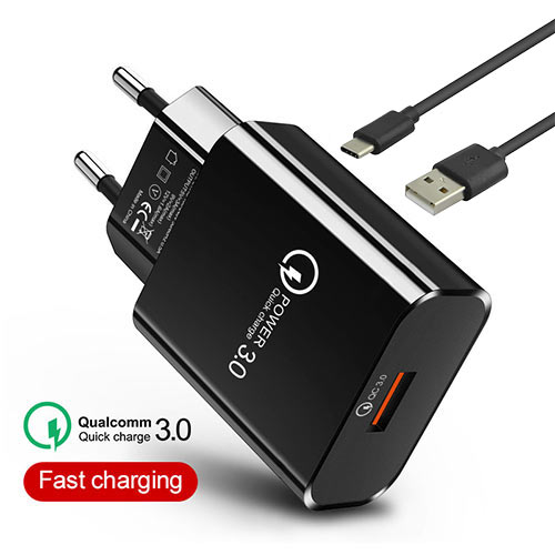 LAMTECH QUICK CHARGER USB3.0 18W WITH TYPE-C CABLE 1M BLACK