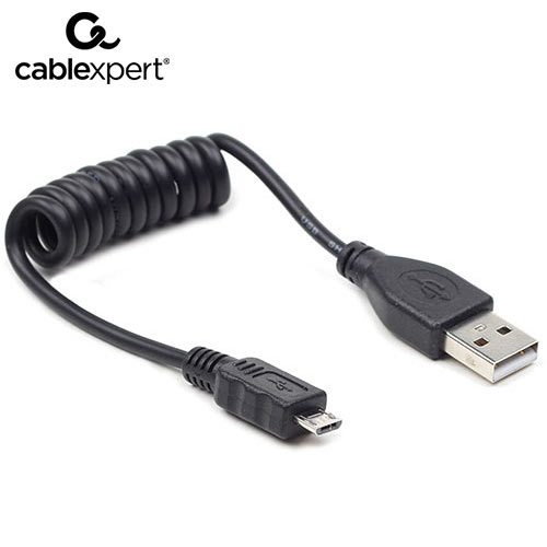 CABLEXPERT COILED MICRO USB CABLE 0.6m BLACK