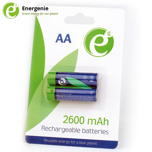 ENERGENIE NI-MH RECHARGEABLE AA BATTERIES 2600MAH 2PCS RETAIL PACK