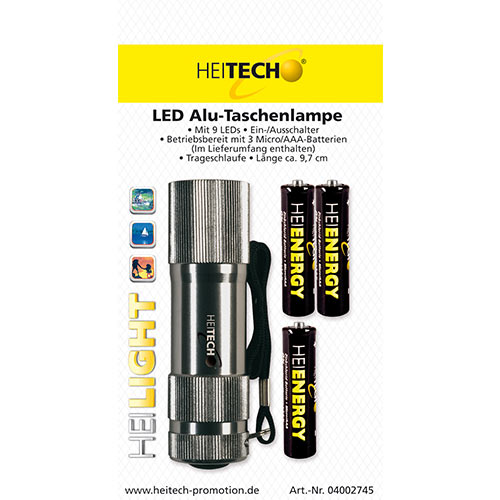 HEITECH FLASHLIGHT WITH 9 LEDS INCLUDES 3 MICRO/AAA BATTERIES