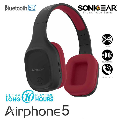 SONIC GEAR BLUETOOTH 5.0 HEADSET (2019) AIRPHONE 5 B.MAROON