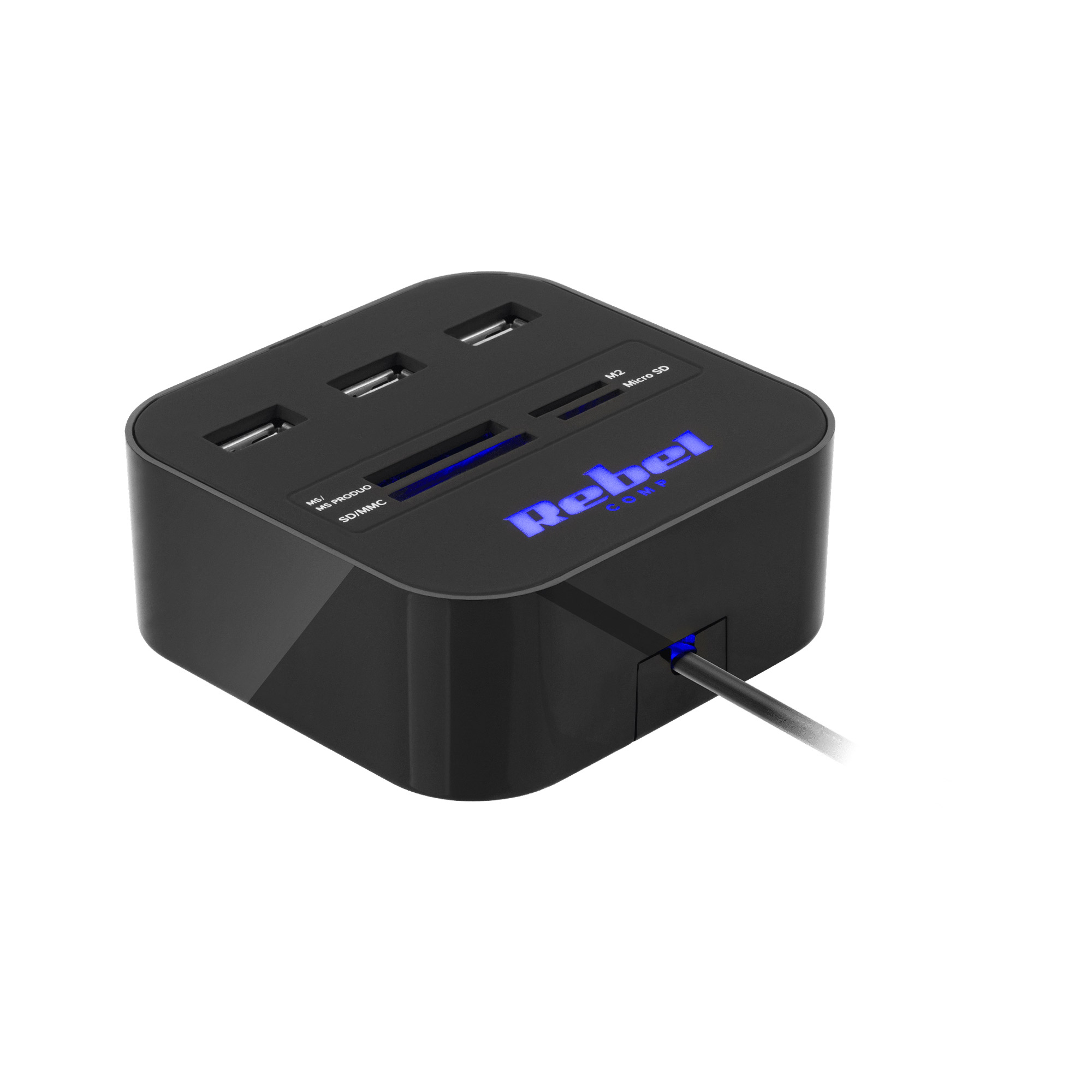 DM-1020 . Hub USB 2.0 3 θυρών με αναγνώστη καρτών μνήμης Rebel