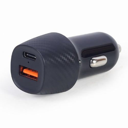 LAMTECH DUAL PORT CAR FAST CHARGER TYPE-C PD 25W & USB 18W BLACK