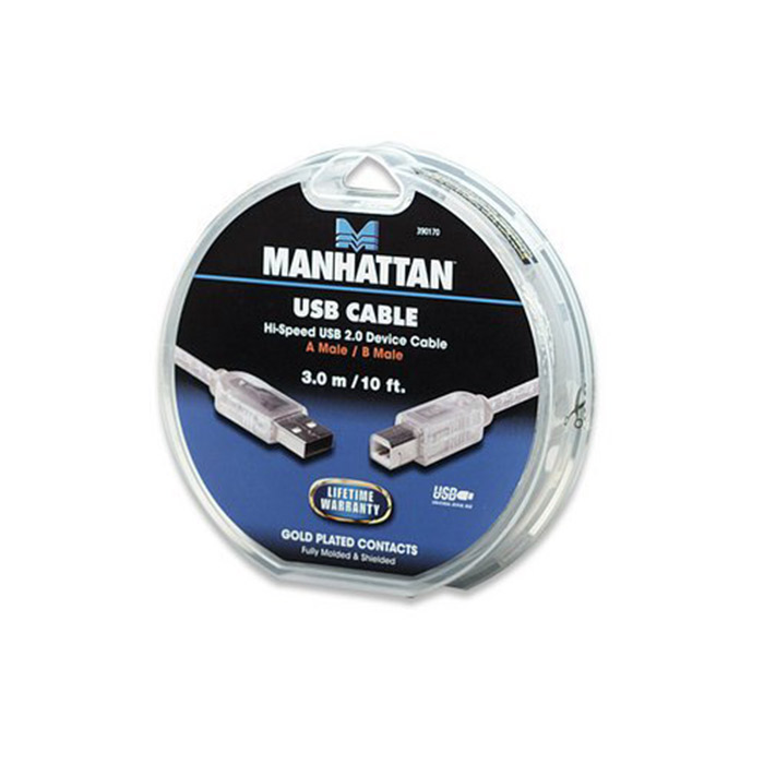 390170 . Manhattan καλώδιο USB Α σε USB B M/M cakebox ασημί 3m