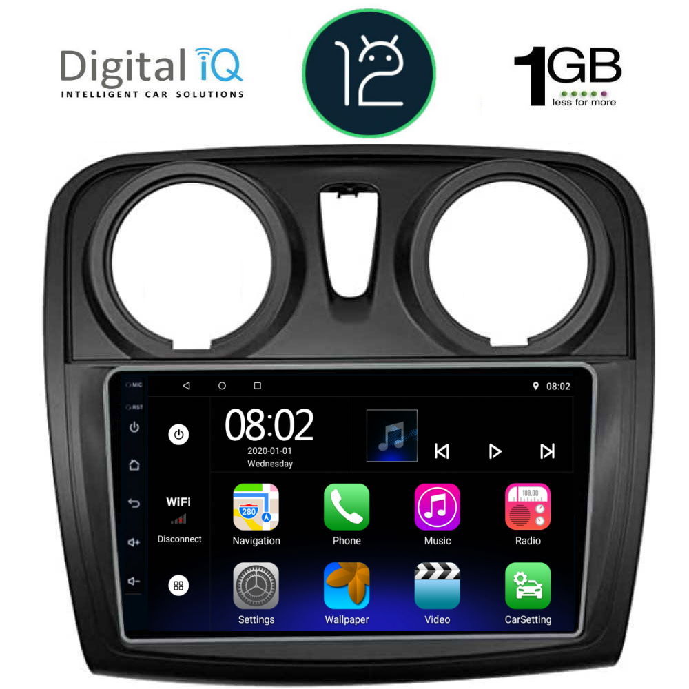 DIGITAL IQ RTA 1108_GPS (9inc) MULTIMEDIA TABLET OEM DACIA LOGAN – SANDERO mod. 2012-2019