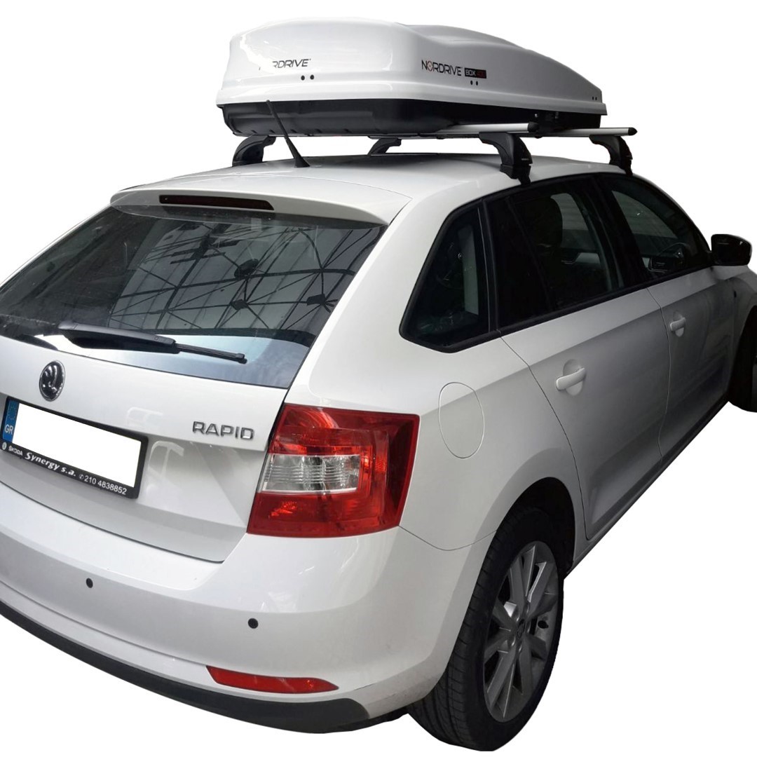 MP.SK.007A/ND SKODA RAPID SPACEBACK 5D 2013> ΜΠΑΡΕΣ ΟΡΟΦΗΣ ΑΛΟΥΜΙΝΙΟΥ & ΜΠΑΓΚΑΖΙΕΡΑ BOX 430 LT (ΛΕΥΚΗ-ΑΣΠΡΗ/ΓΥΑΛΙΣΤΕΡΗ) NORDRIVE