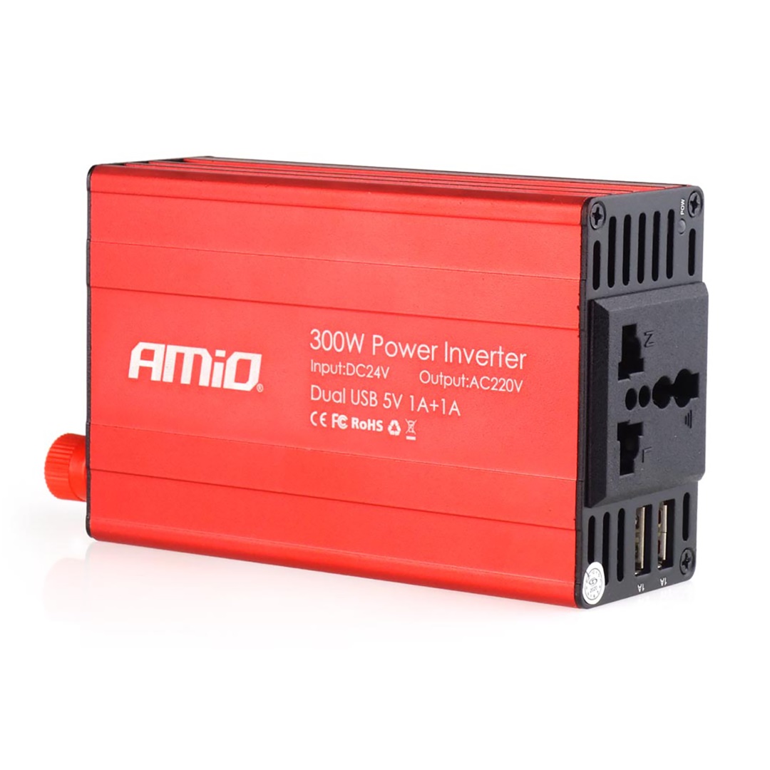 02471/AM INVERTER 24-230V max300W-peak600W ME 2 USB AMiO – 1 ΤΕΜ.