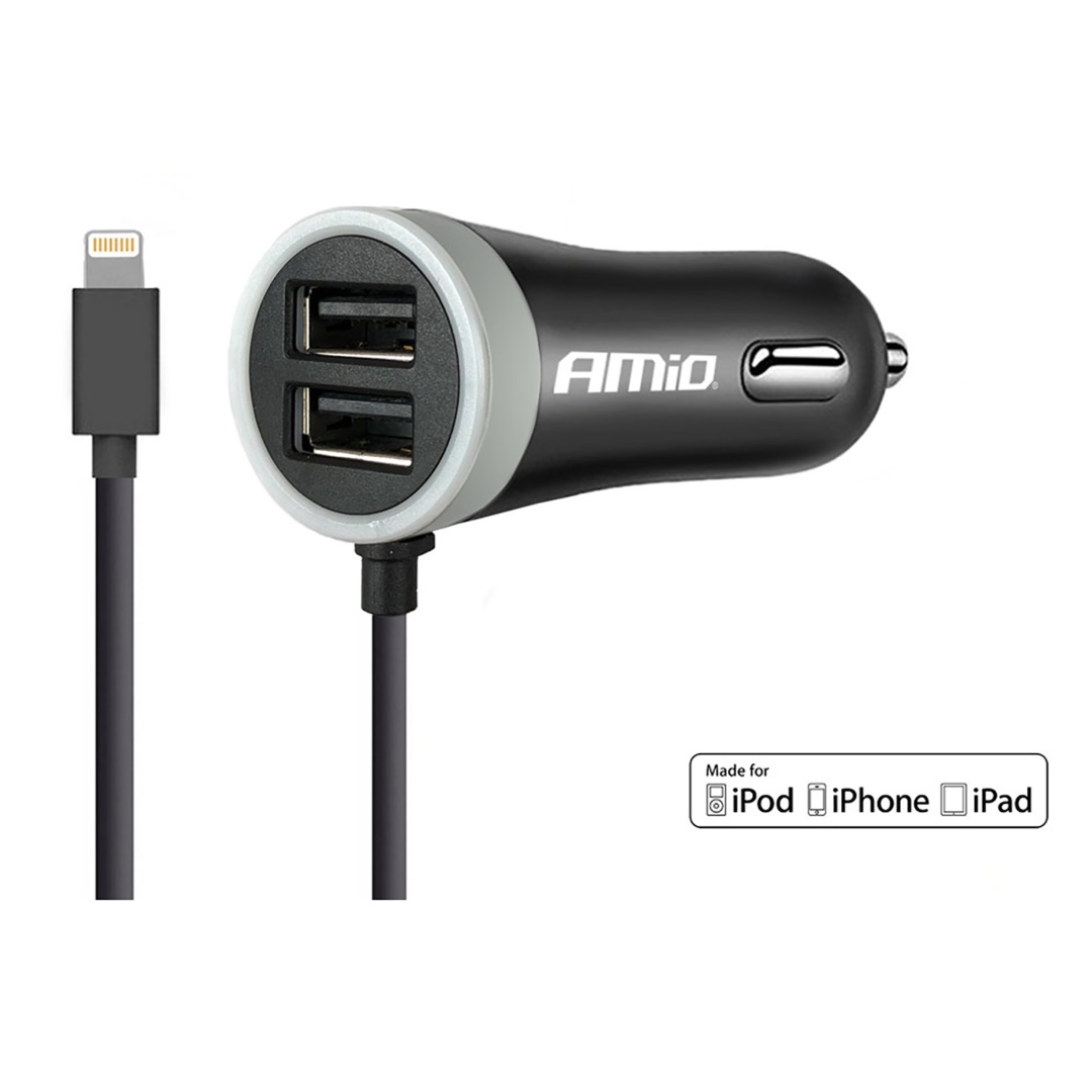 02057/AM ΦΟΡΤΙΣΤΗΣ ΑΝΑΠΤΗΡΑ 12V 2,4A ΜΕ 2 ΘΥΡΕΣ USB + 1 LIGHTNING USB ΜΕ ΚΑΛΩΔΙΟ AMiO – 1 ΤΕΜ.