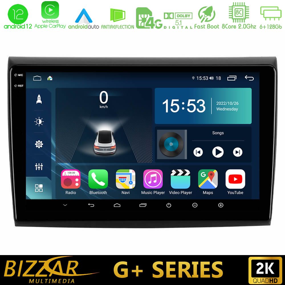 Bizzar g+ Series Fiat Bravo 8core Android12 6+128gb Navigation Multimedia Tablet 9 u-g-Ft724