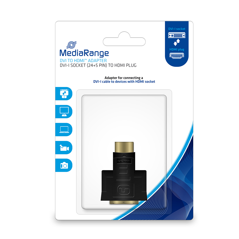 MediaRange DVI to HDMI adapter, gold-plated, DVI-I socket (24+5 Pin)/HDMI plug, black (MRCS171)