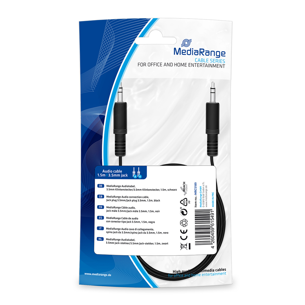 Καλώδιο MediaRange Audio connection, Jack plug 3.5mm/Jack plug 3.5mm, 1.5m, black (MRCS189)