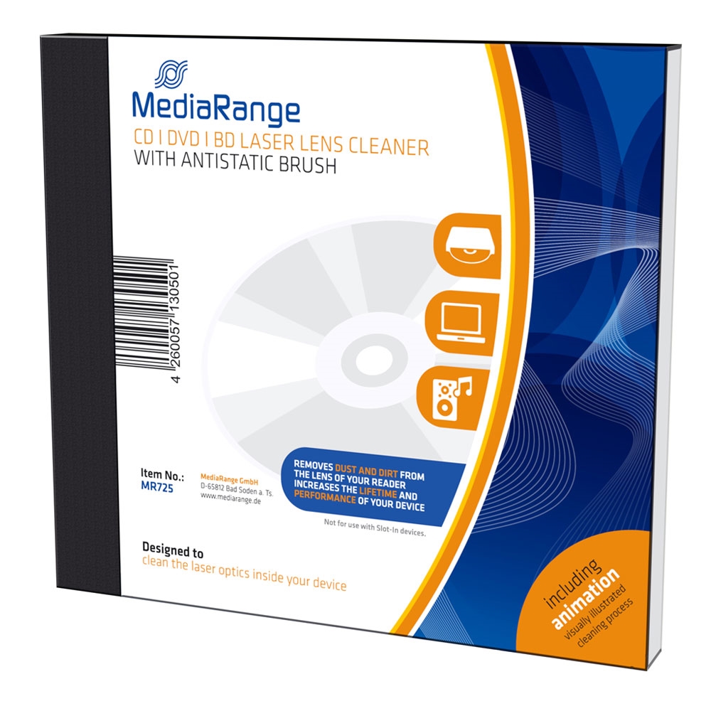 MediaRange CD/DVD/BD Laser Lens Cleaner With antistatic brush (MR725)