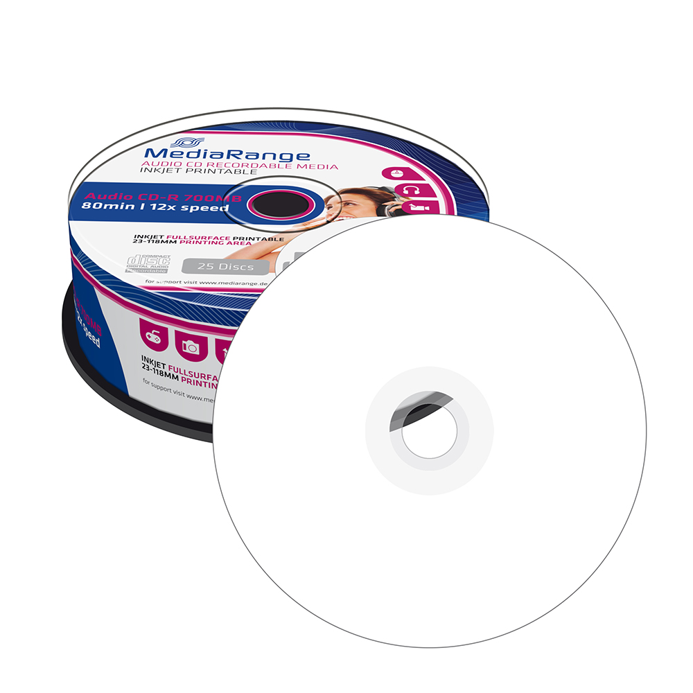 MediaRange Audio CD-R 700MB|80min 12x speed, inkjet fullsurface printable, Cake 25 (MR224)