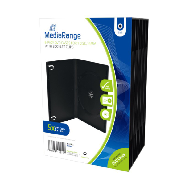 MediaRange DVD Case for 1 Disc 14mm Black (5 Pack) (MRBOX30)