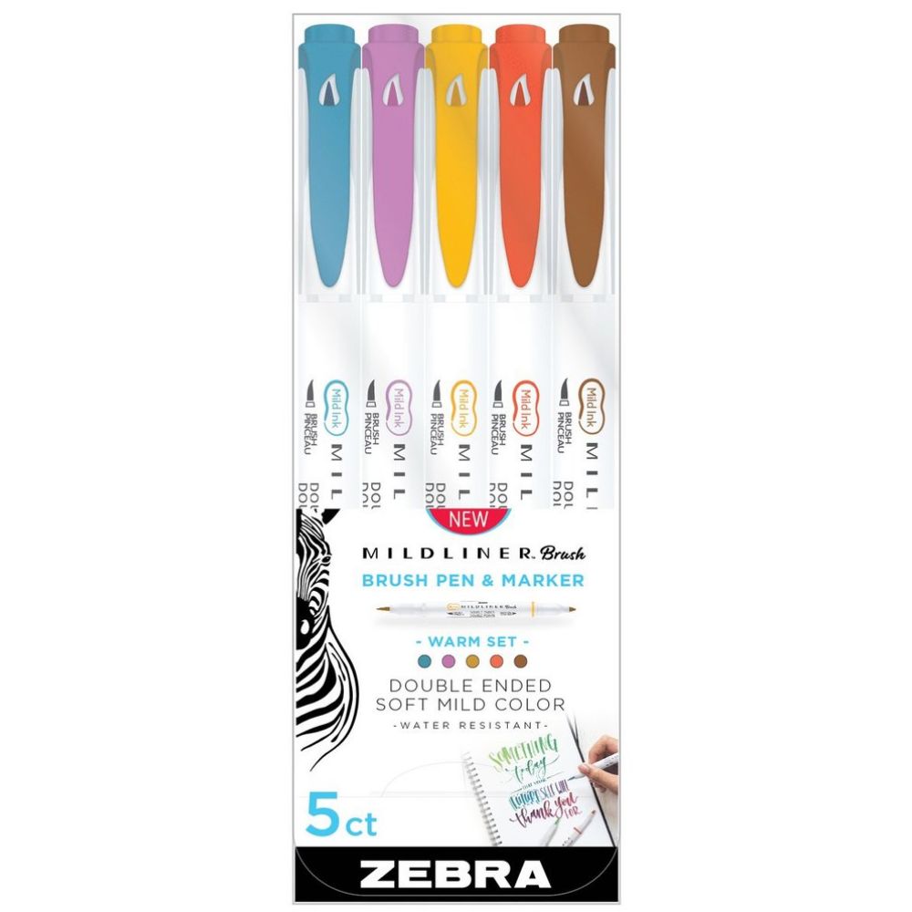 Zebra Mildliner Double Ended Brush Pen & Marker Bold & Fine Point 5 Pack Warm Set (ZB-79305) (ZEB79305)