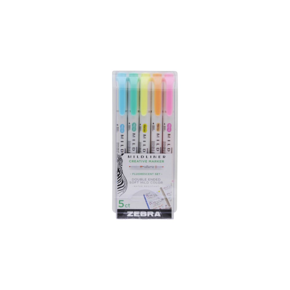 Zebra Mildliner Double Ended Creative Marker Bold & Fine Point 5 Pack Fluorescent Set (ZB-78105) (ZEB78105)