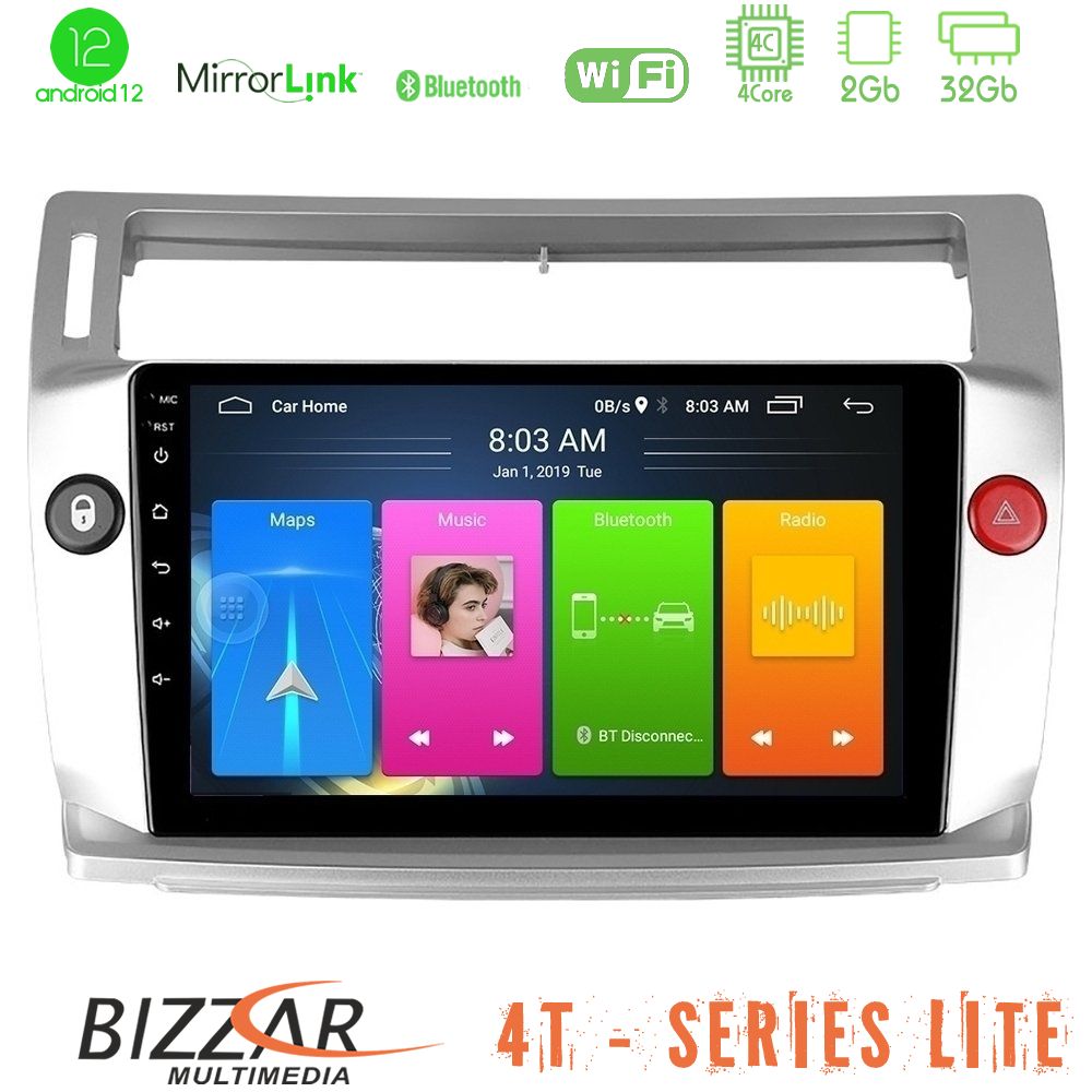 Bizzar 4t Series Citroen c4 2004-2010 4core Android12 2+32gb Navigation Multimedia Tablet 9 u-lvb-Ct0812