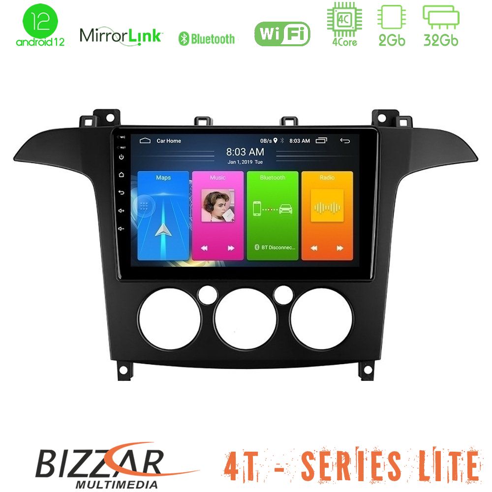 Bizzar 4t Series Ford s-max 2006-2008 (Manual A/c) 4core Android12 2+32gb Navigation Multimedia Tablet 9 u-lvb-Fd408