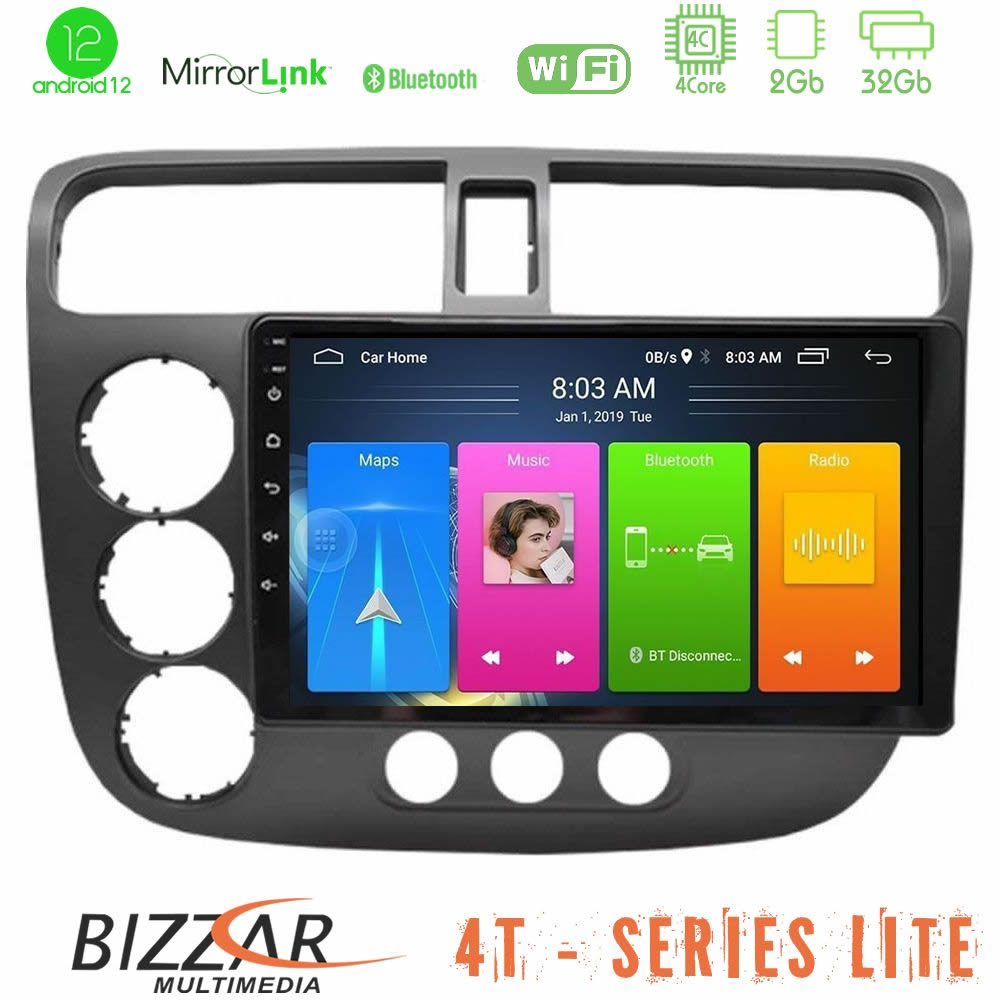 Bizzar 4t Series Honda Civic 2001-2005 4core Android12 2+32gb Navigation Multimedia Tablet 9 u-lvb-Hd174n