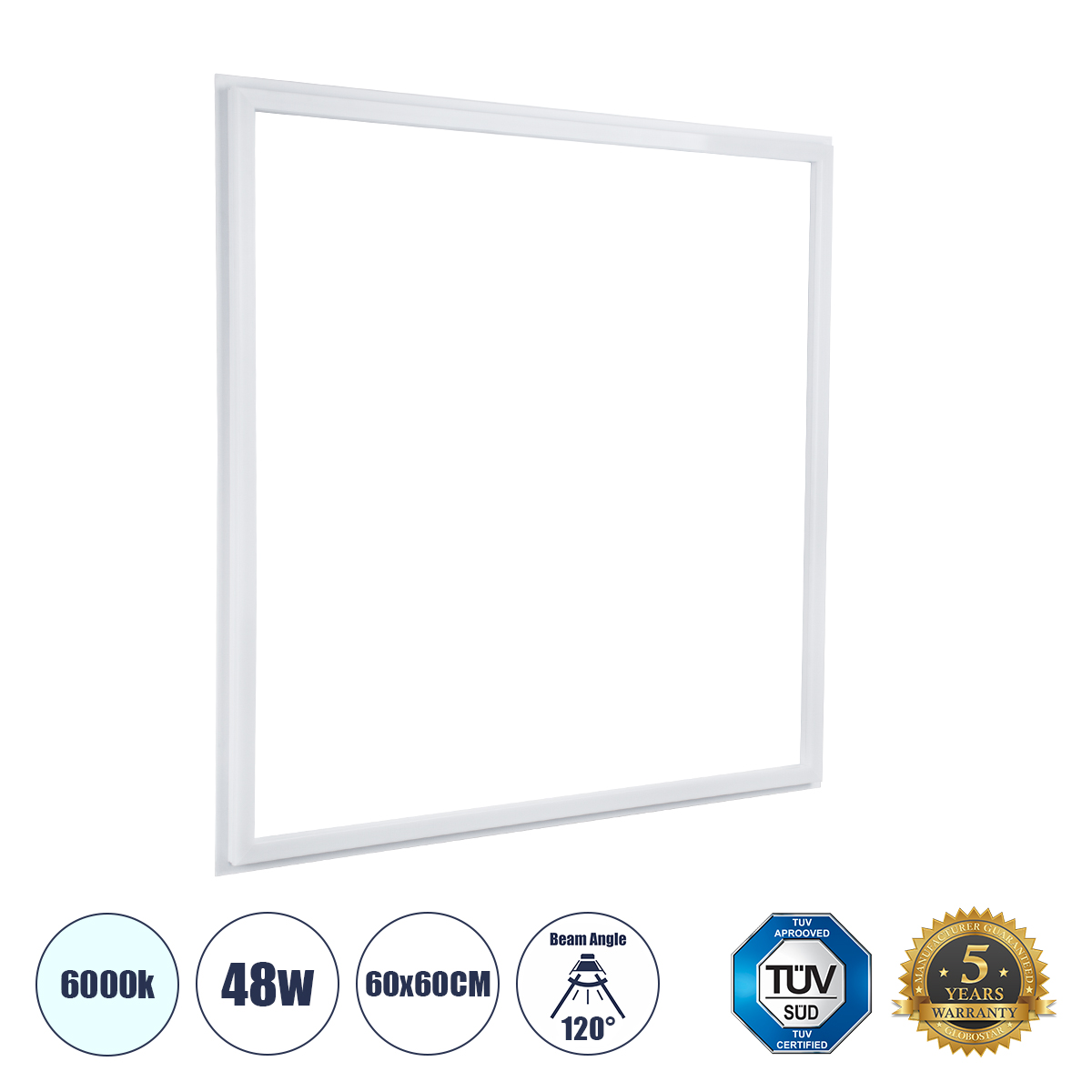 GloboStar® 60368 Χωνευτό LED Panel Linear Frameless Super Slim 60x60cm 48W 5760lm 120° CRI≥85Ra AC 220-240V IP44 Μ60 x Π60 x Υ1.5cm - Ψυχρό Λευκό 6000K - TÜV Certified Driver - 5 Years Warranty