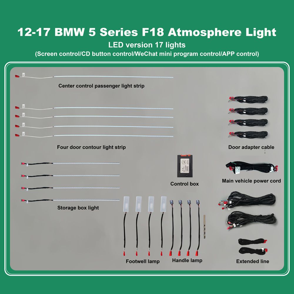 DIQ AMBIENT BMW S.5 (F10-F11-F18) Mod.2012-2017 (Digital iQ Ambient Light BMW Series 5 mod.2012-2017, 17 Lights, 11 Colors)