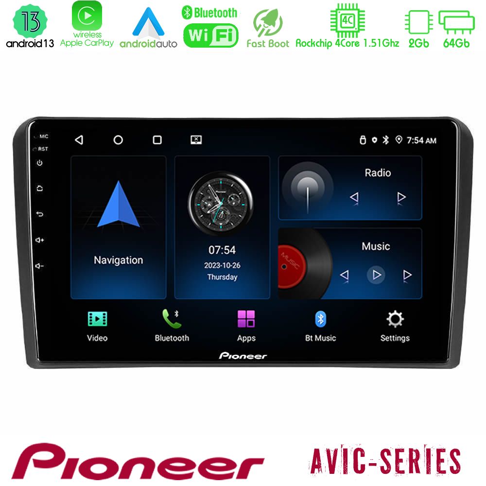 Pioneer Avic 4core Android13 2+64gb Audi a3 8p Navigation Multimedia Tablet 9 u-p4-Au0826