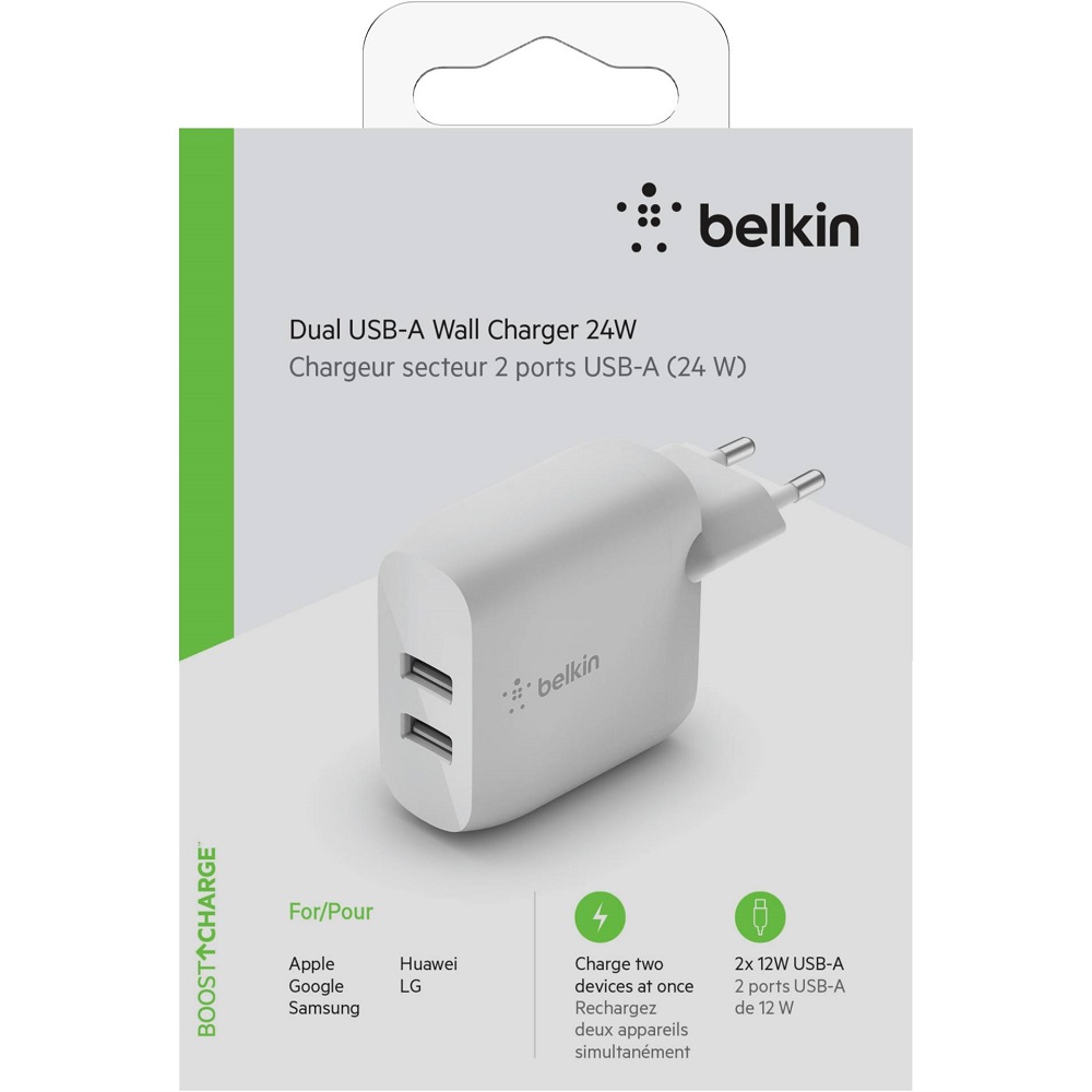 Belkin WCB002vfWH BOOST↑CHARGE™ Dual USB-A Wall Charger 24W