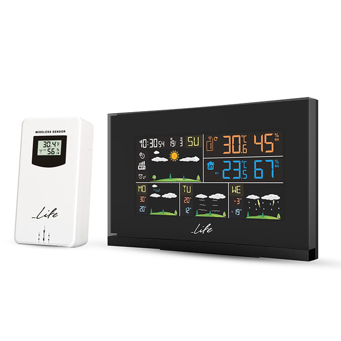 LIFE SMARTWEATHER TUNDRA CURVED Wi-Fi μετεωρολογικός σταθμός με ασύρματο εξωτερικό αισθητήρα, έγχρωμη οθόνη LCD 5.5" και ρολόι / ξυπνητήρι.