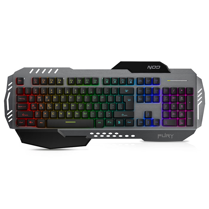 NOD FURY Ενσύρματο gaming πληκτρολόγιο, με RGB LED οπίσθιο φωτισμό​, επιφάνεια από αλουμίνιο και palm rest.