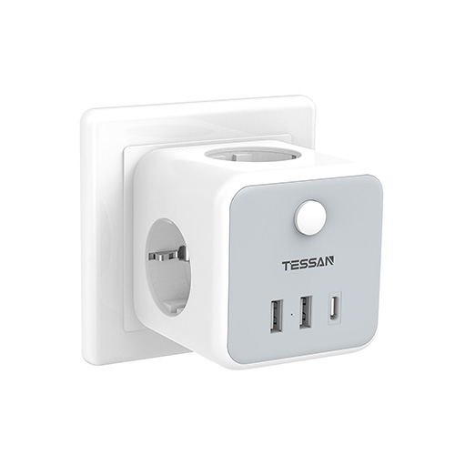 TESSAN 6 IN 1 POWERCUBE SOCKET 3xSCHUKO, 2xUSB, 1xTYPE-C