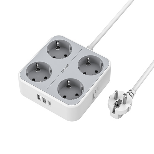 TESSAN 7 IN 1 POWER STRIP 4xSCHUKO, 2xUSB, 1xTYPE-C, 2M CABLE