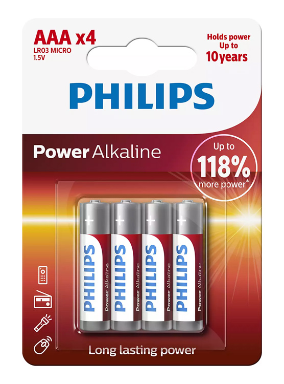 PHILIPS Power αλκαλικές μπαταρίες LR03P4B/5, AAA LR03 1.5V, 4τμχ