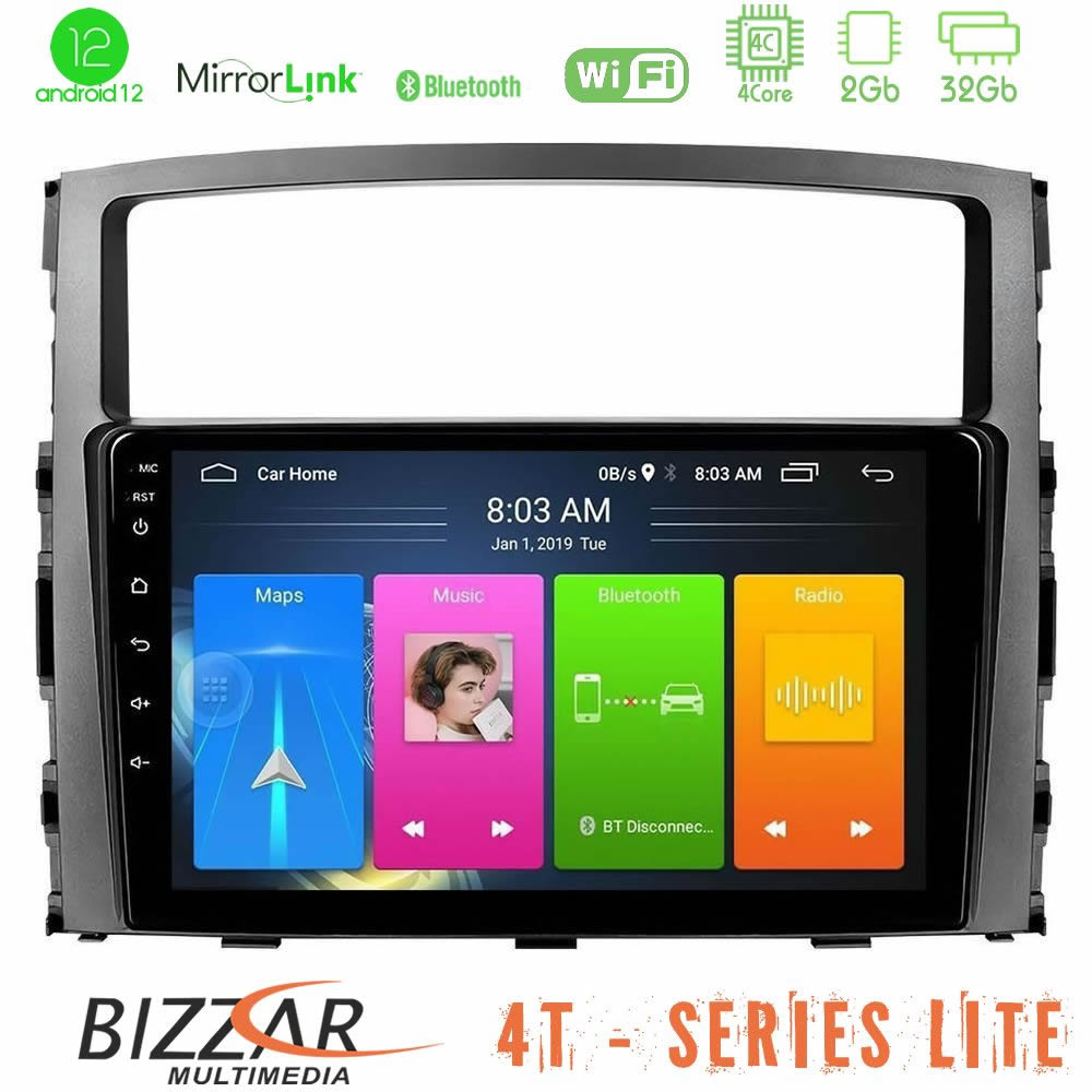 Bizzar 4t Series Mitsubishi Pajero 2008-2009 4core Android12 2+32gb Navigation Multimedia Tablet 9 u-lvb-Mt0557