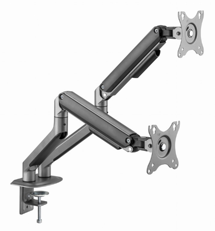 GEMBIRD DESK MOUNTED ADJUSTABLE DOUBLE MONITOR ARM SPACE GREY