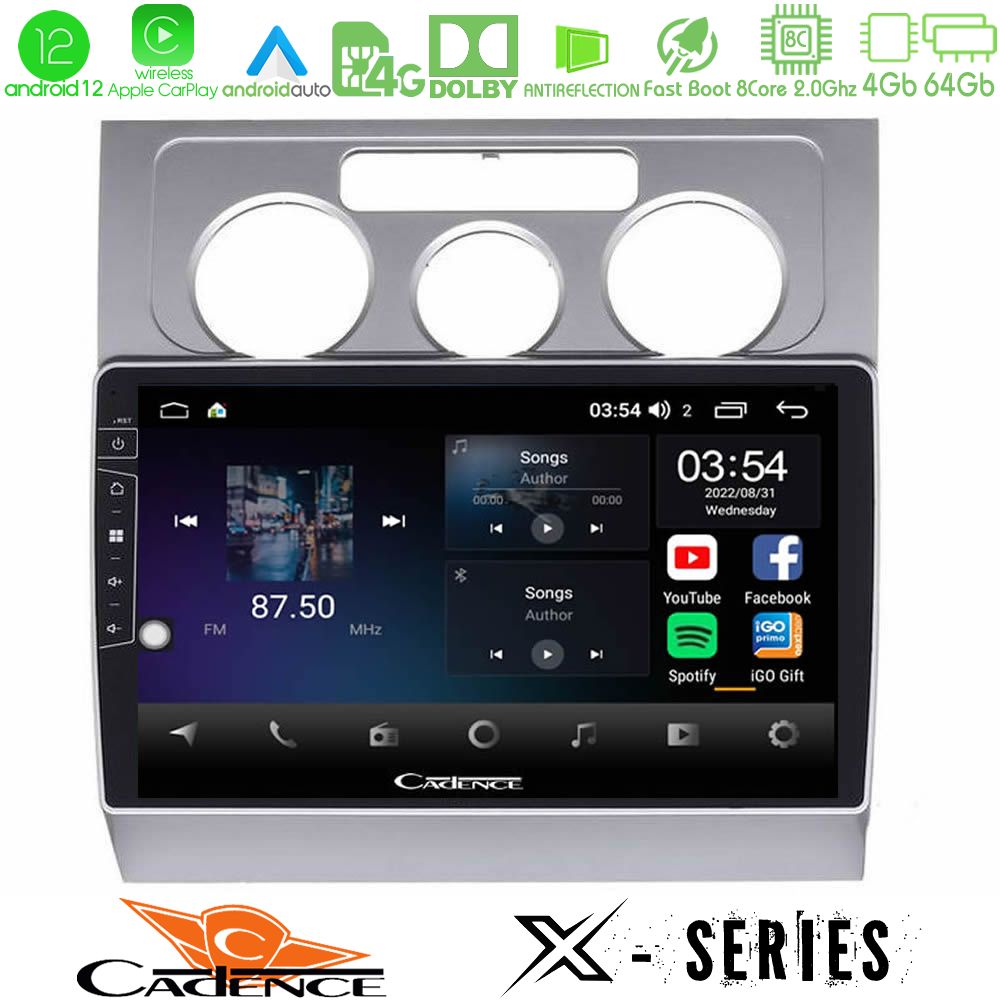 Cadence x Series vw Touran 2003-2011 8core Android12 4+64gb Navigation Multimedia Tablet 10 u-x-Vw1001