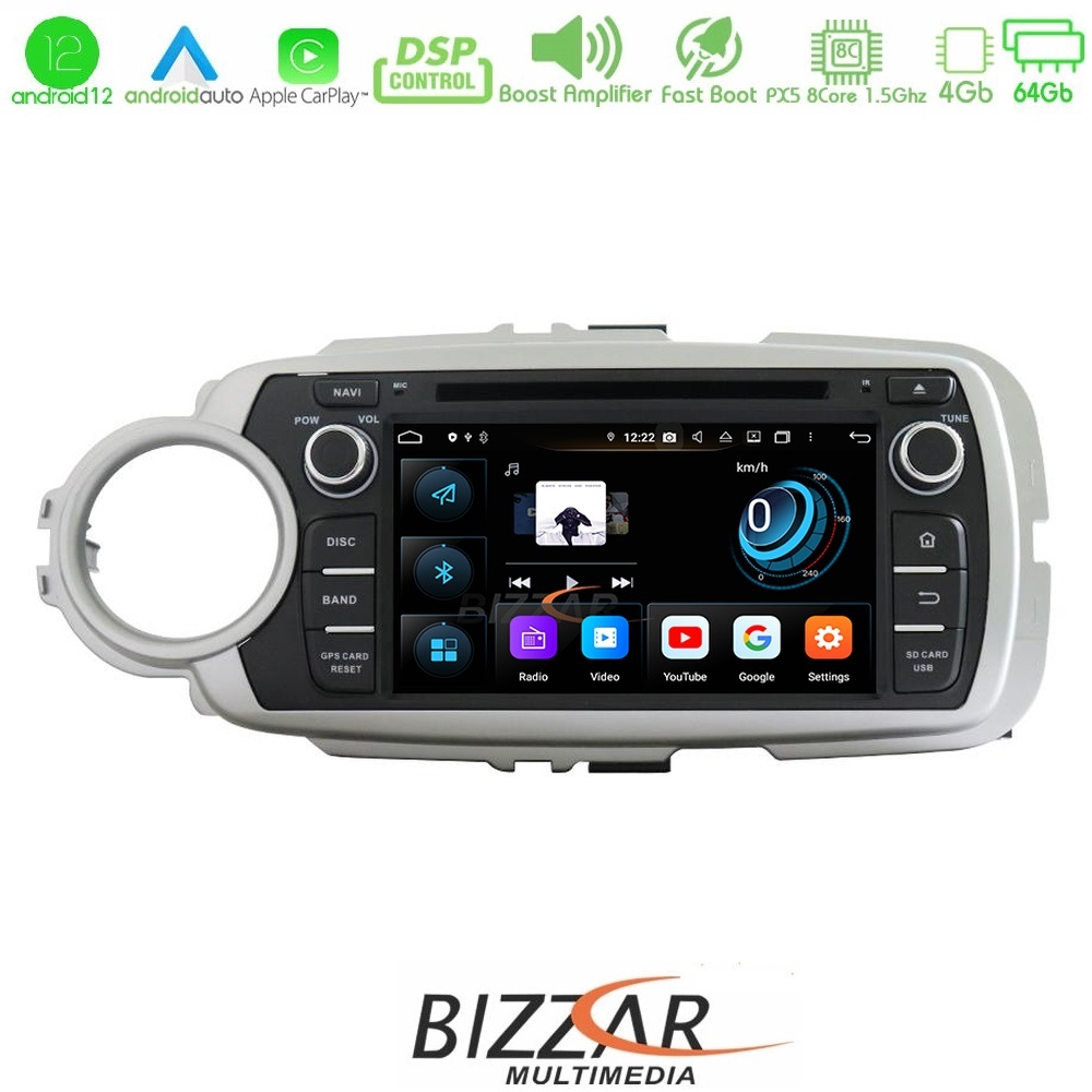 Bizzar Toyota Yaris 2012-2019 Android 12 8core 4+64gb Navigation Multimedia (Oem Style 7) u-px5-Ty48