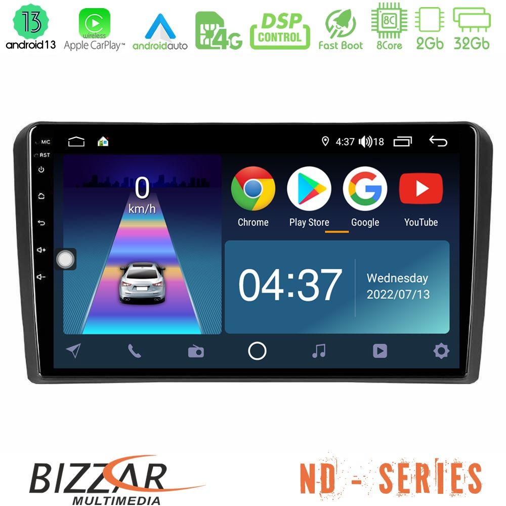 Bizzar nd Series 8core Android13 2+32gb Audi a3 8p Navigation Multimedia Tablet 9 u-nd-Au0826