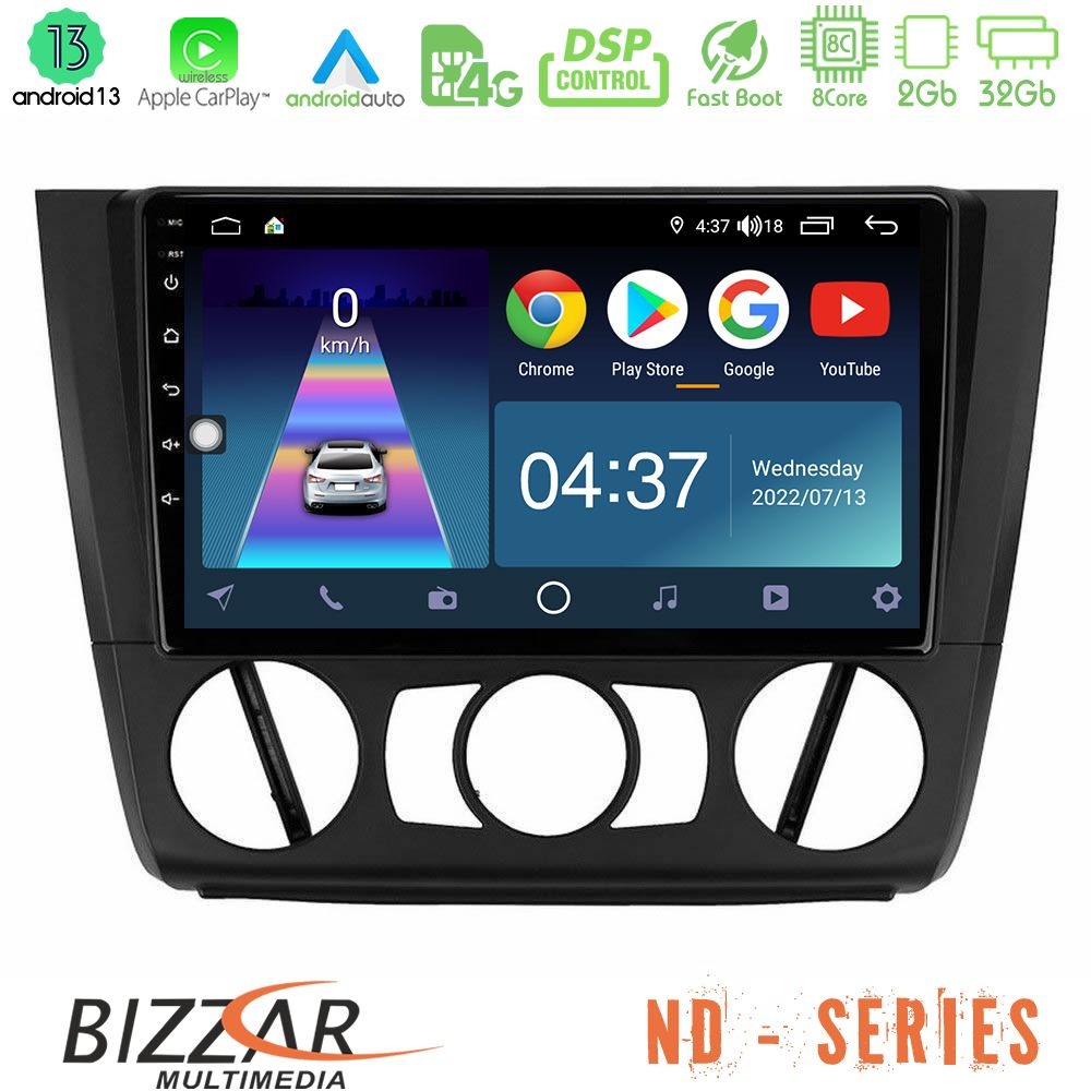 Bizzar nd Series 8core Android13 2+32gb bmw 1series E81/e82/e87/e88 (Manual A/c) Navigation Multimedia Tablet 9 u-nd-Bm1011