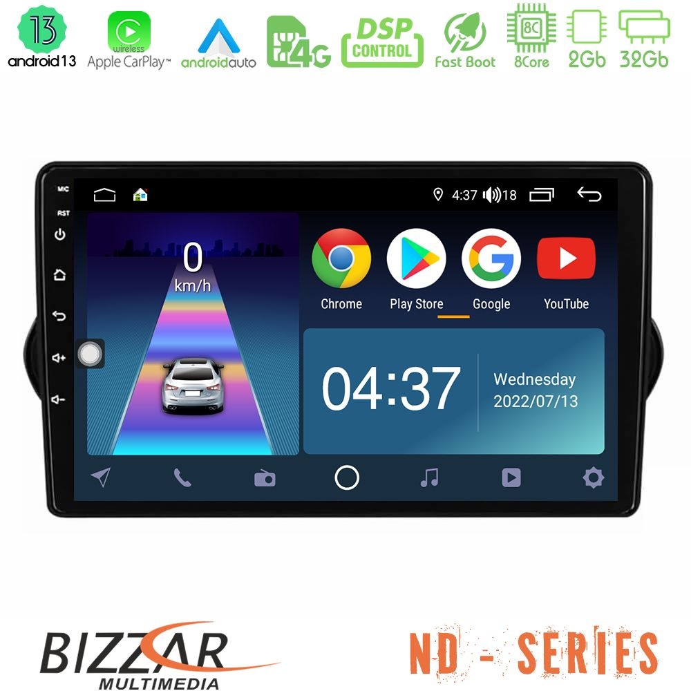 Bizzar nd Series 8core Android13 2+32gb Fiat Tipo 2015-2022 (Sedan) Navigation Multimedia Tablet 9 u-nd-Ft0802