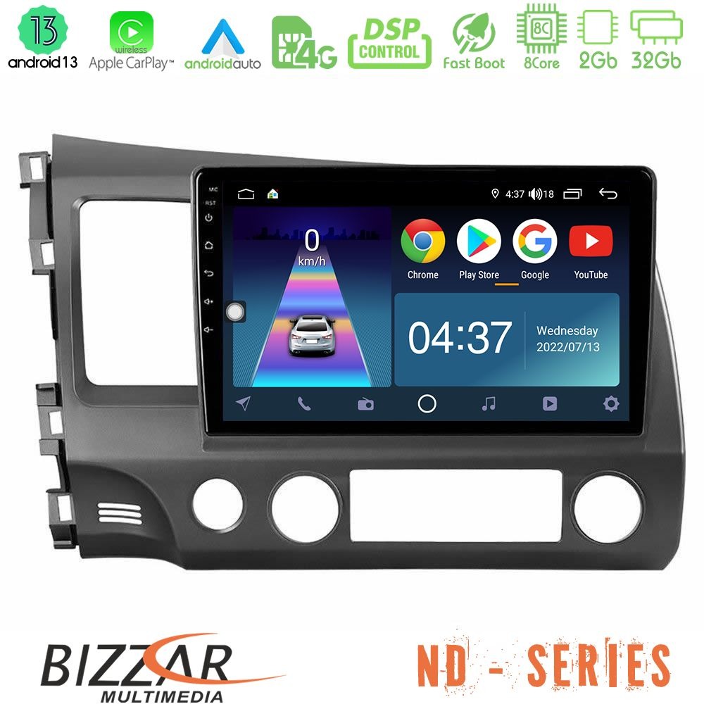 Bizzar nd Series 8core Android13 2+32gb Honda Civic 2006-2011 Navigation Multimedia Tablet 9 u-nd-Hd908