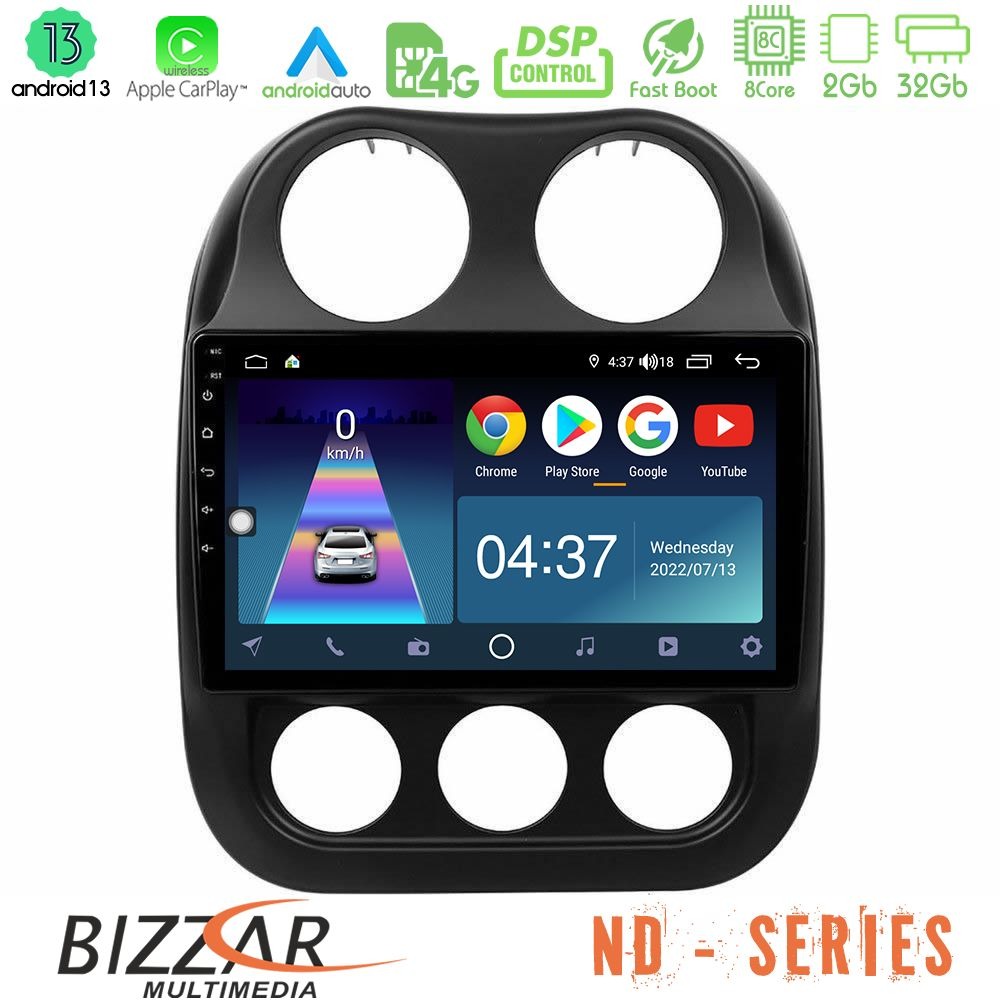 Bizzar nd Series 8core Android13 2+32gb Jeep Compass 2012-2016 Navigation Multimedia Tablet 9 u-nd-Jp0076