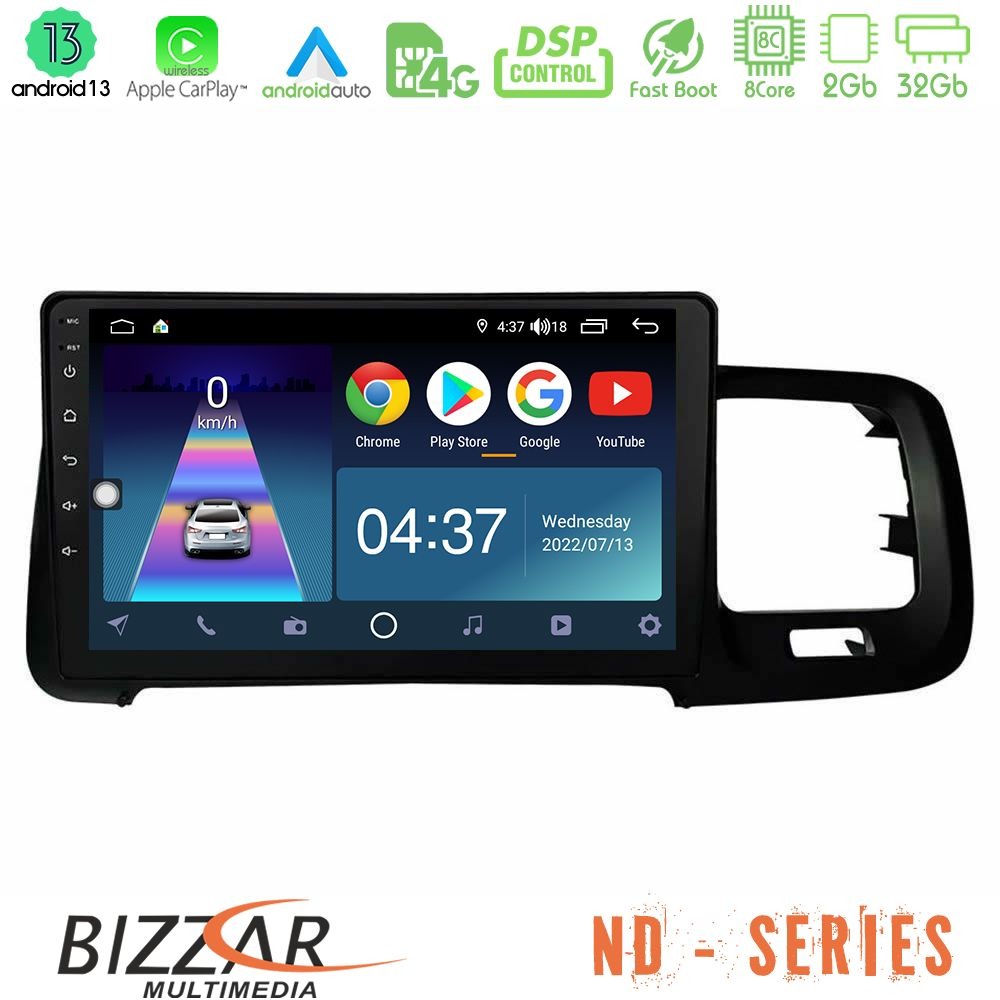 Bizzar nd Series 8core Android13 2+32gb Volvo s60 2010-2018 Navigation Multimedia Tablet 9 u-nd-Vl0467