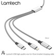 LAMTECH HIGH QUALITY 3 IN 1 USB CABLE WITH METALLIC SHELL SILVER 1M