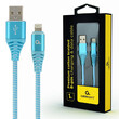 CABLEXPERT PREMIUM COTTON BRAIDED LIGHTNING CHARGING AND DATA CABLE 1M TURQUOISE/WHITE RETAIL PACK