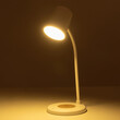 GLOBOSTAR® LUCORA 76555 Μοντέρνο Επιτραπέζιο Φωτιστικό Γραφείου με Ασύρματη Φόρτιση 10W 2A & 4W Bluetooth Ηχείο LED 3W 300lm 120° DC 5V με USB-C IP20 Ρυθμιζόμενο Λευκό CCT με Αφή 2700K/4500K/6000K Dimmable - Sanan SMD Chip - Λευκό - Μ12 x Π12 x Υ34cm - 2 Χρόνια Εγγύηση